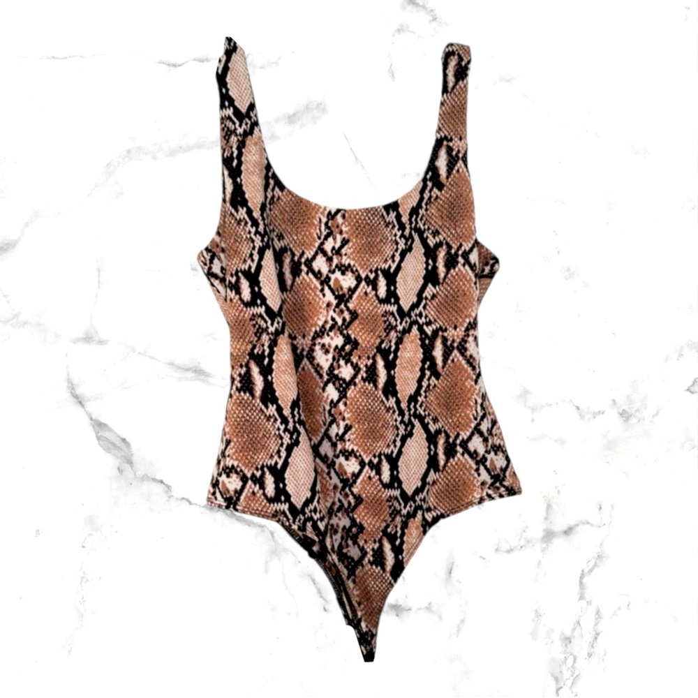 Printed Snakeskin Sleeveless Bodysuit